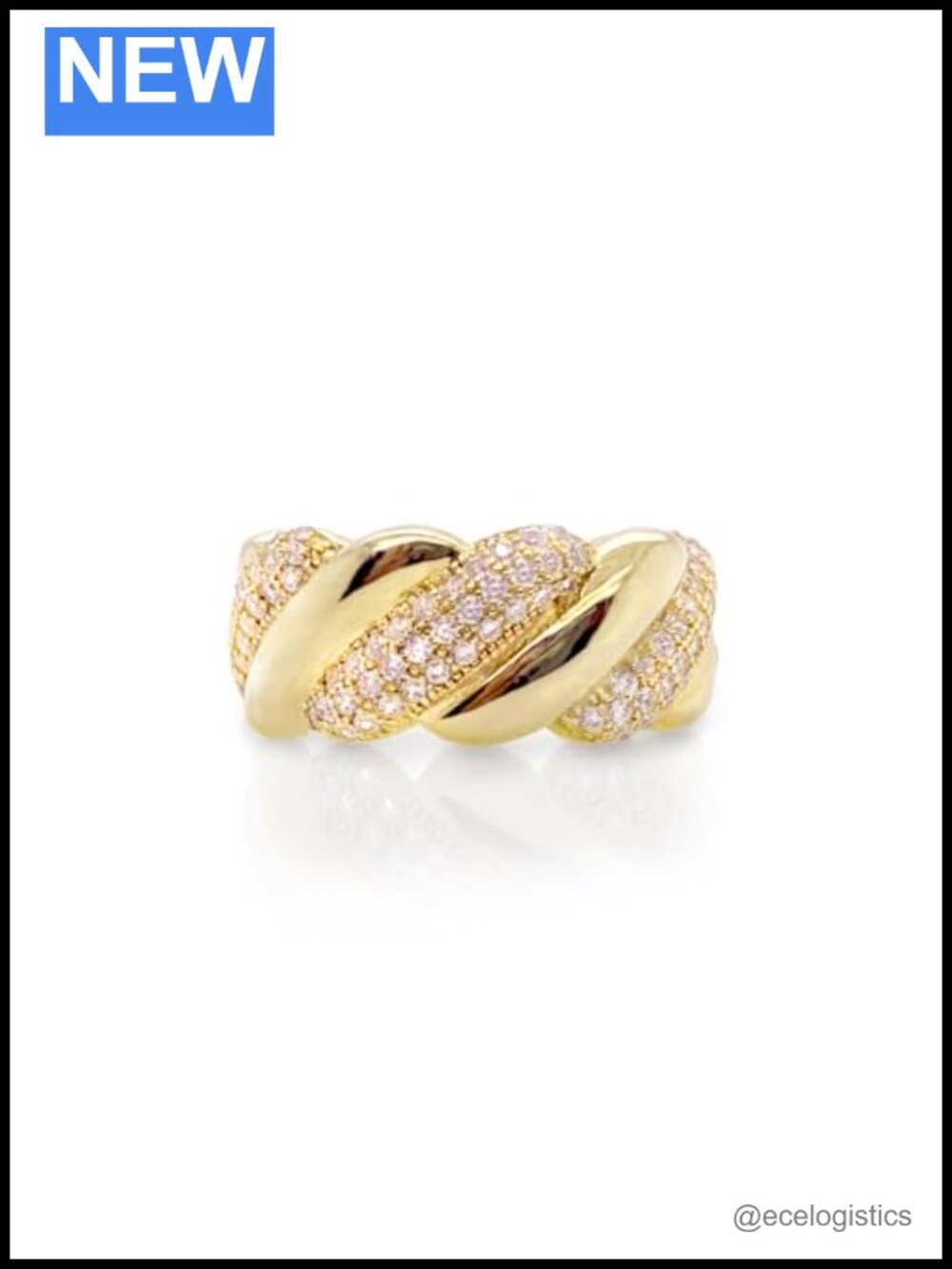 Pave Diamonds Twists Wedding Band Eternity Style Yellow Gold Rhodium Finish CZ